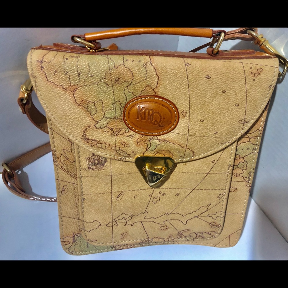 KMQ Vintage Map Leather Purse